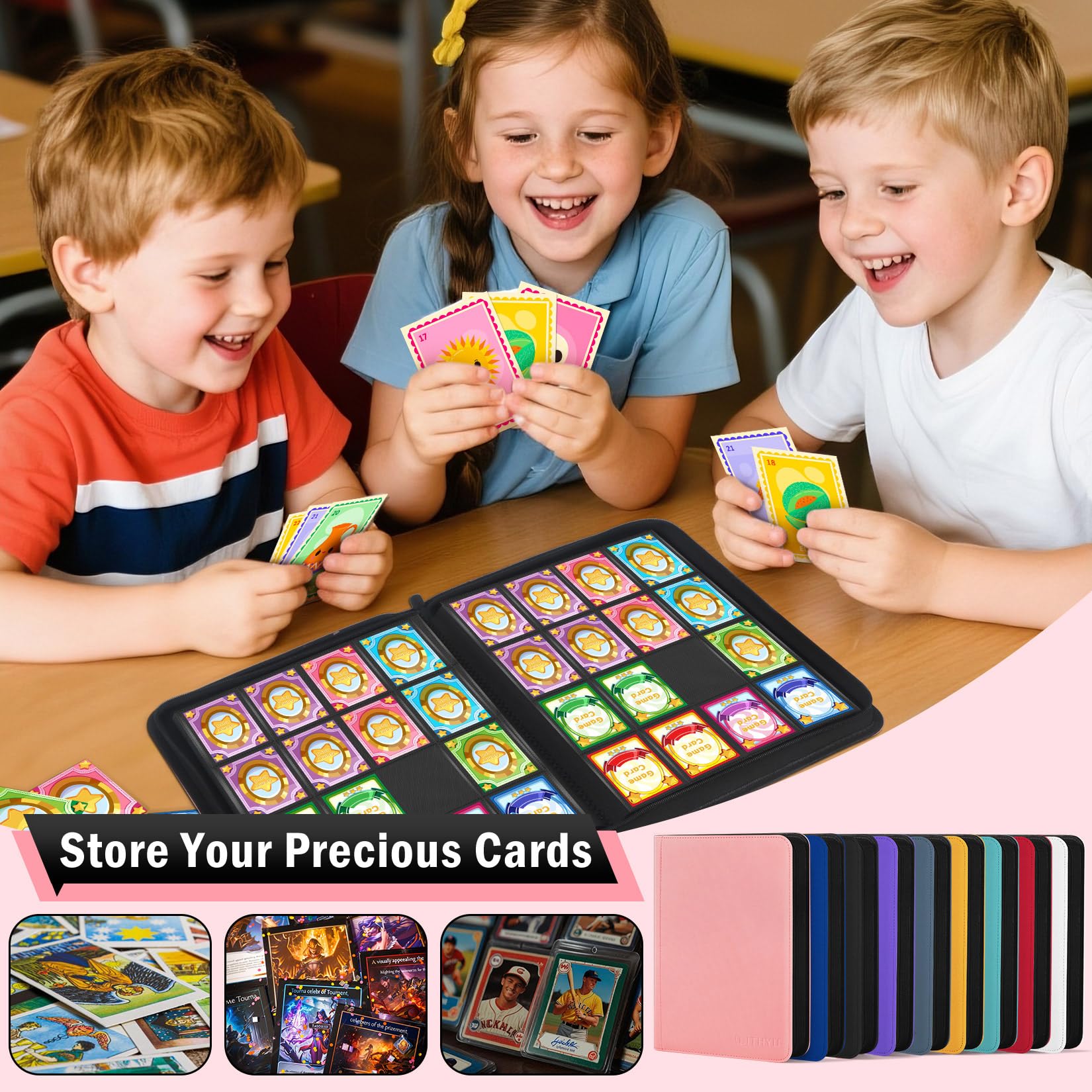 WITHYU Álbum de Colección de 16 Bolsillos, Capacidad 1024 Cartas. Carpeta Impermeable de Carga Lateral con Cremallera para TCG, Fútbol y Cartas Coleccionables, Portátil (Burdeos)