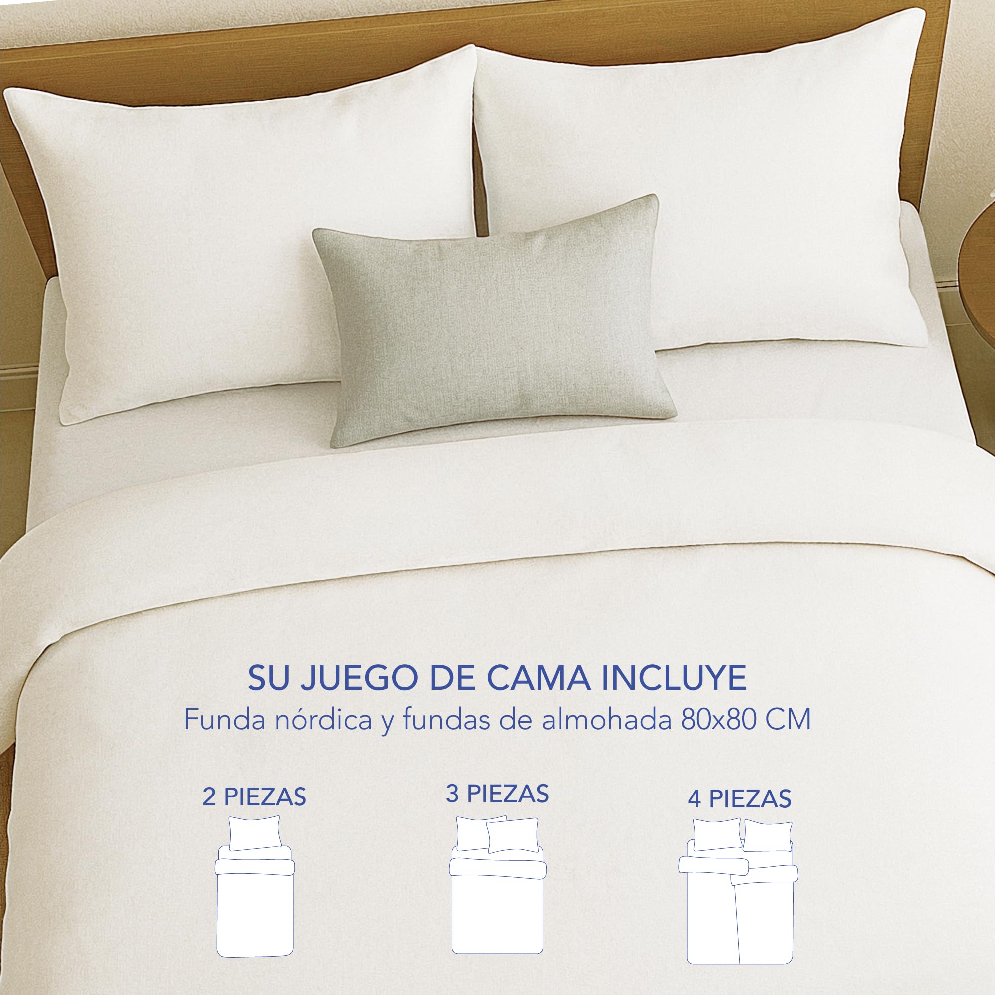 Dreamzie Funda Nordica Algodon 135x200 - Blanco - Ropa de Cama, 2X Funda Edredon 135x200 y 2X Funda Almohada 80x80 - Algodón Reforzado - 4 Piezas