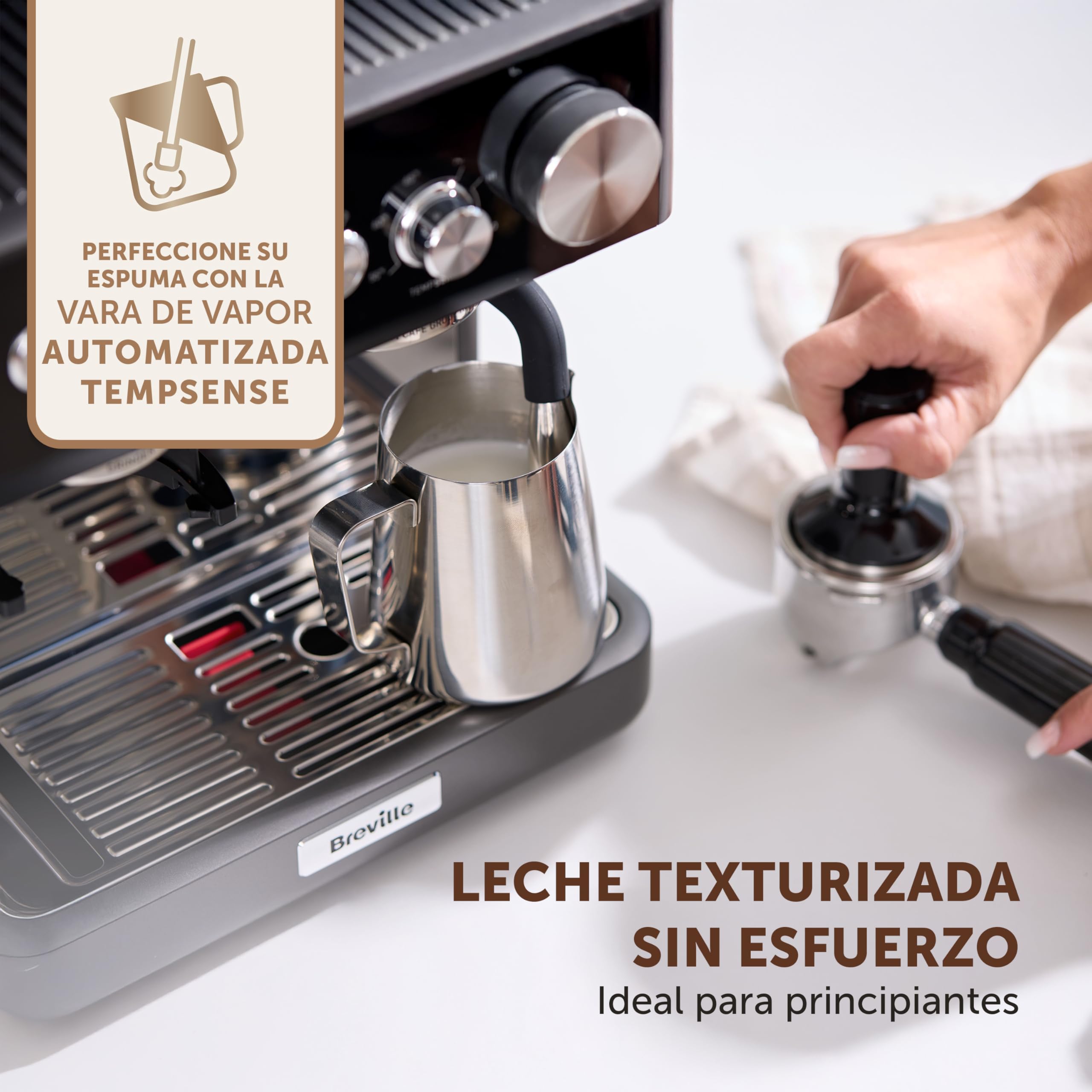 Breville Barista Sense Macchina per caffè espresso | Macchina da caffè con macinacaffè integrato e montalatte | Lancia vapore TempSense | Pompa italiana da 15 bar | Nero [VCF187X]