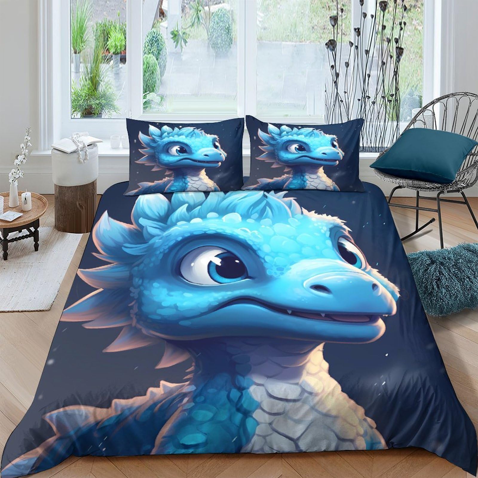 Ctjqhvkz Style-5 3D Printed Blue Cartoon Dragon Fitted Sheet Microfiber Soft Breathable Fantasy Animal Bed Cover For Bedroom Dorm Decor Single（135X200cm）
