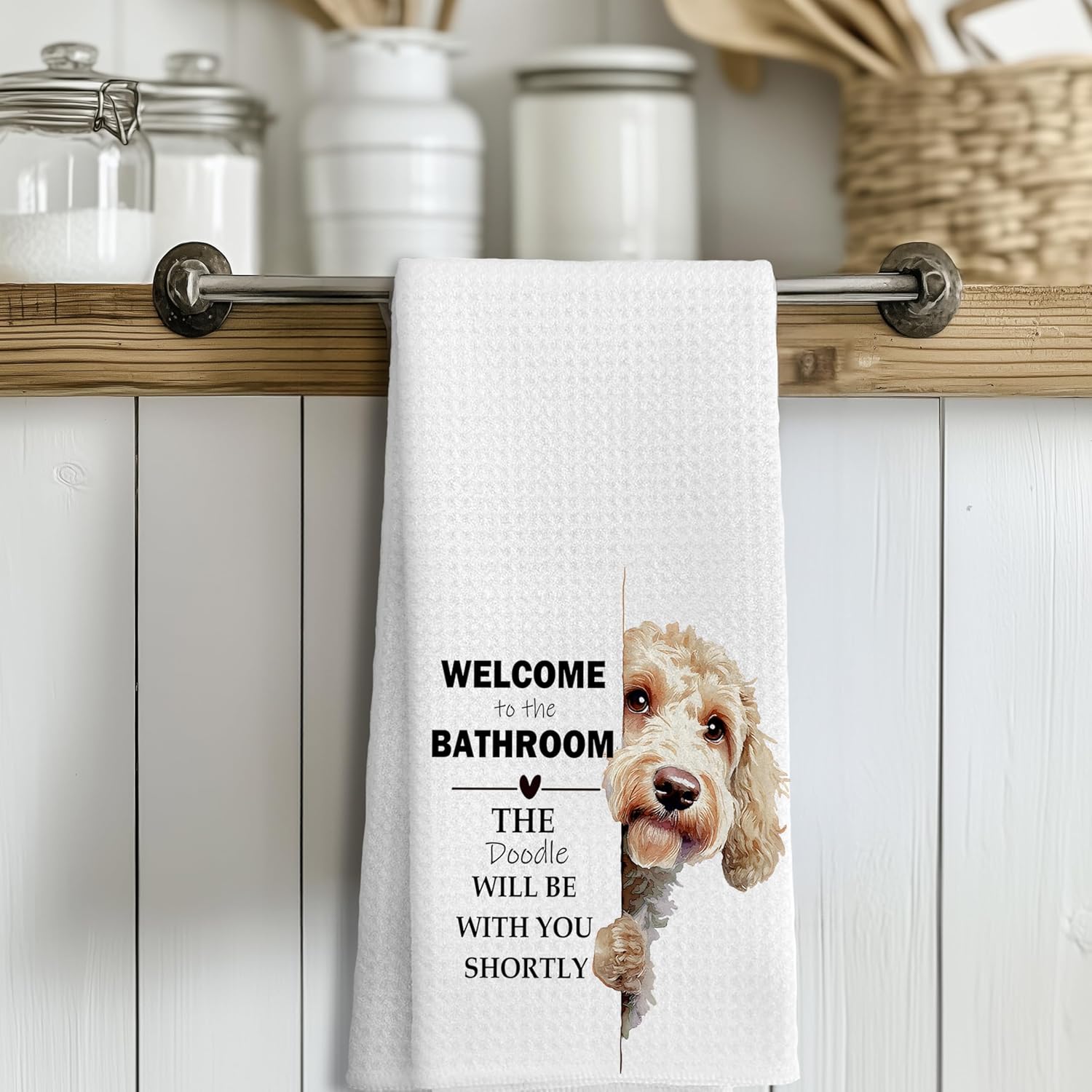 LUKIPOM281 Funny Goldendoodle Gifts Hand Towels, You Will Never Pee Alone Funny Bathroom Hand Towels, Goldendoodle Dog Bathroom Decor, 24x16Inches - Image 3