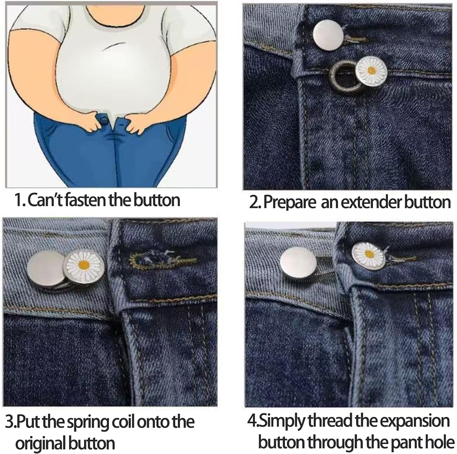 10 Pcs Adjustable Metal Extender Buttons for Pants and Jeans, No Sewing Instant Waistband Extension Buttons for Women Men Pants, Flexible Elastic Pant Waist Expander