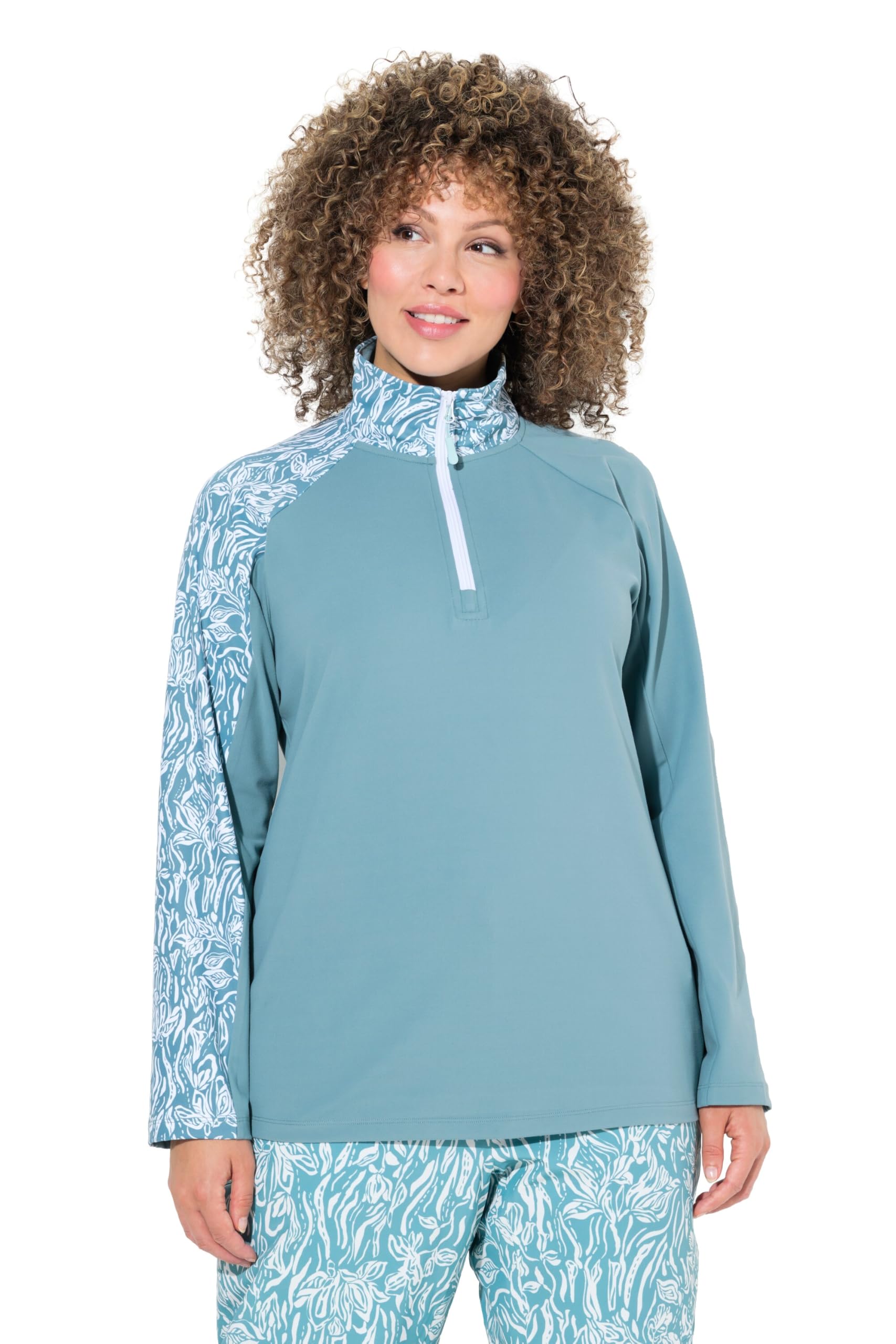Ulla Popken Damen große Größen Übergrößen Plus Size Funktions-Shirt, Slim, Zipper, Stehkragen, Langarm 833503