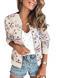 Women's Casual Floral Zip Up Bomber Jacket Coat Lightweight Short Camo No Lining Outwear Tops Windbreaker with Pocket