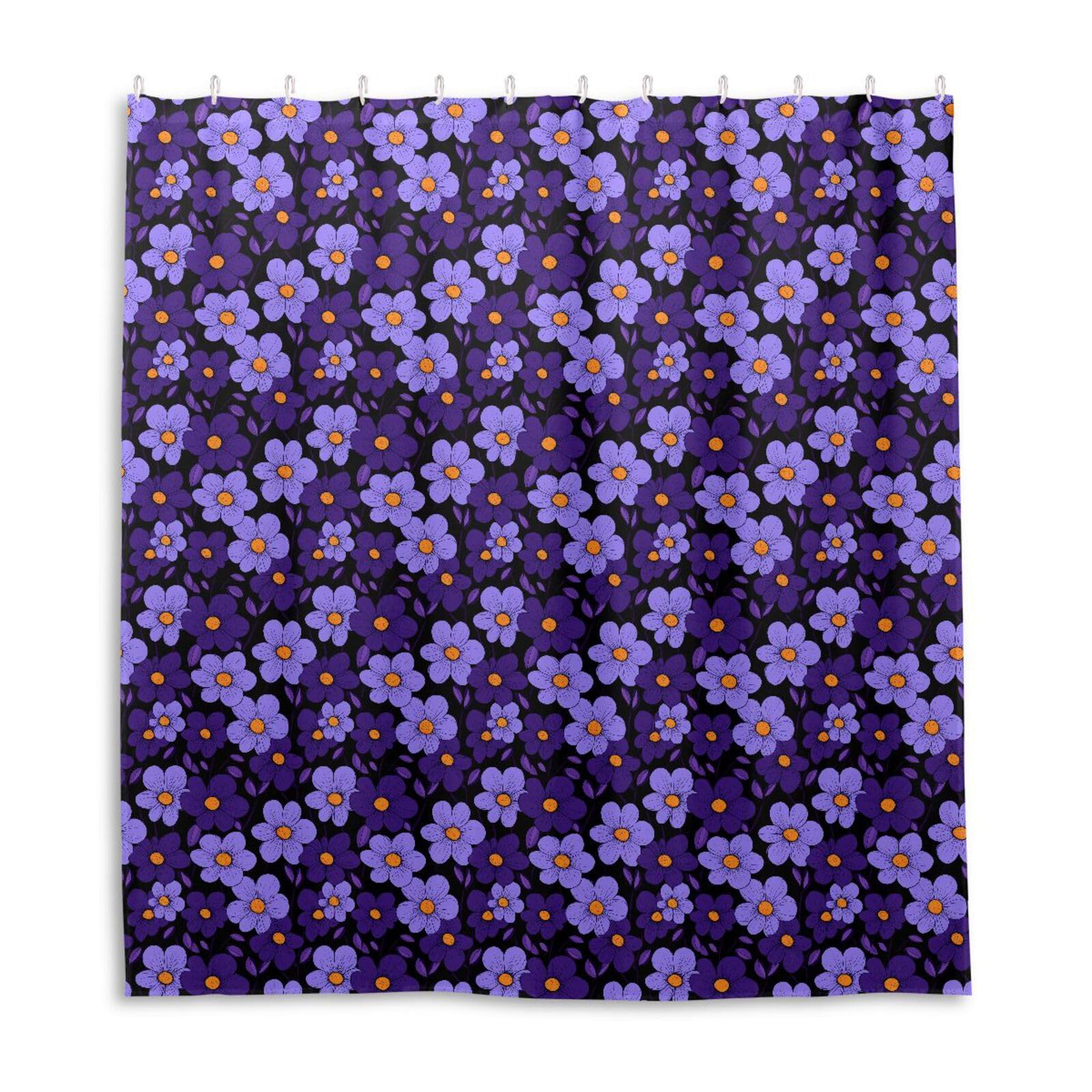 Rideau de douche hydrofuge 168x183 motif fleurs violettes et noires en polyester lavable