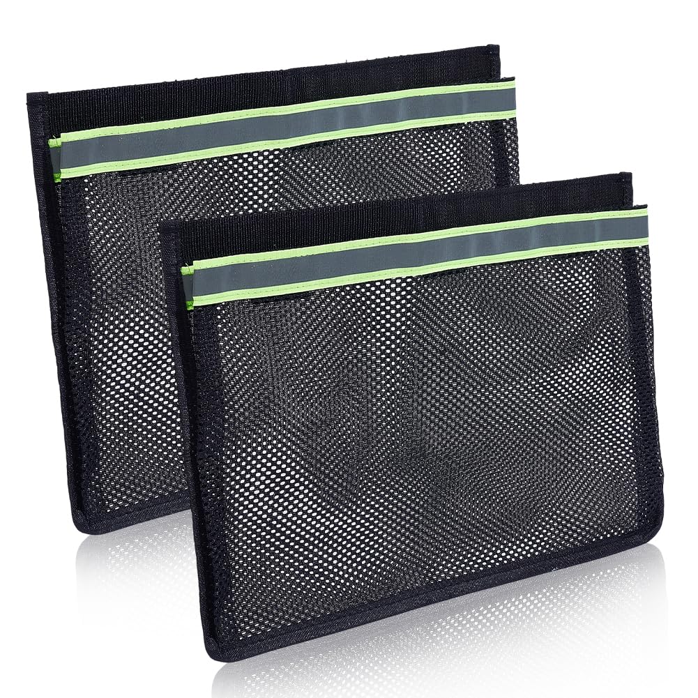 MAYJOYDIY 2 Pcs Boat Storage Mesh Bag 35.5×25.3cm Self-Adhesive Marine Organizer Reflective Universal Boat Storage Net Bags with Strong Sticky Backing for Gloves, Tools, Tackle, Gear(Green)