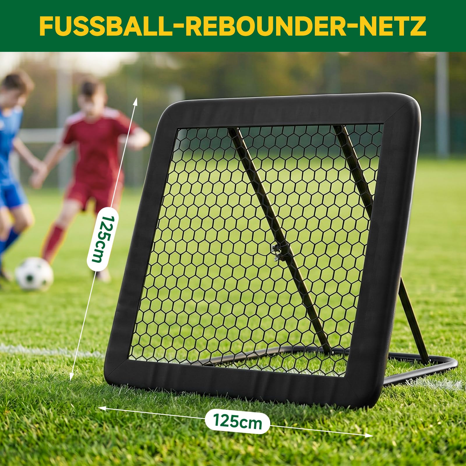 SUNYRISY Rebounder für Fußball, Fussball Rebounder mit Tornetz und Schutzrand, Fussball Trainingszubehör, Trainingsset für Handball und Volleyball, Stufenlos Verstellbar