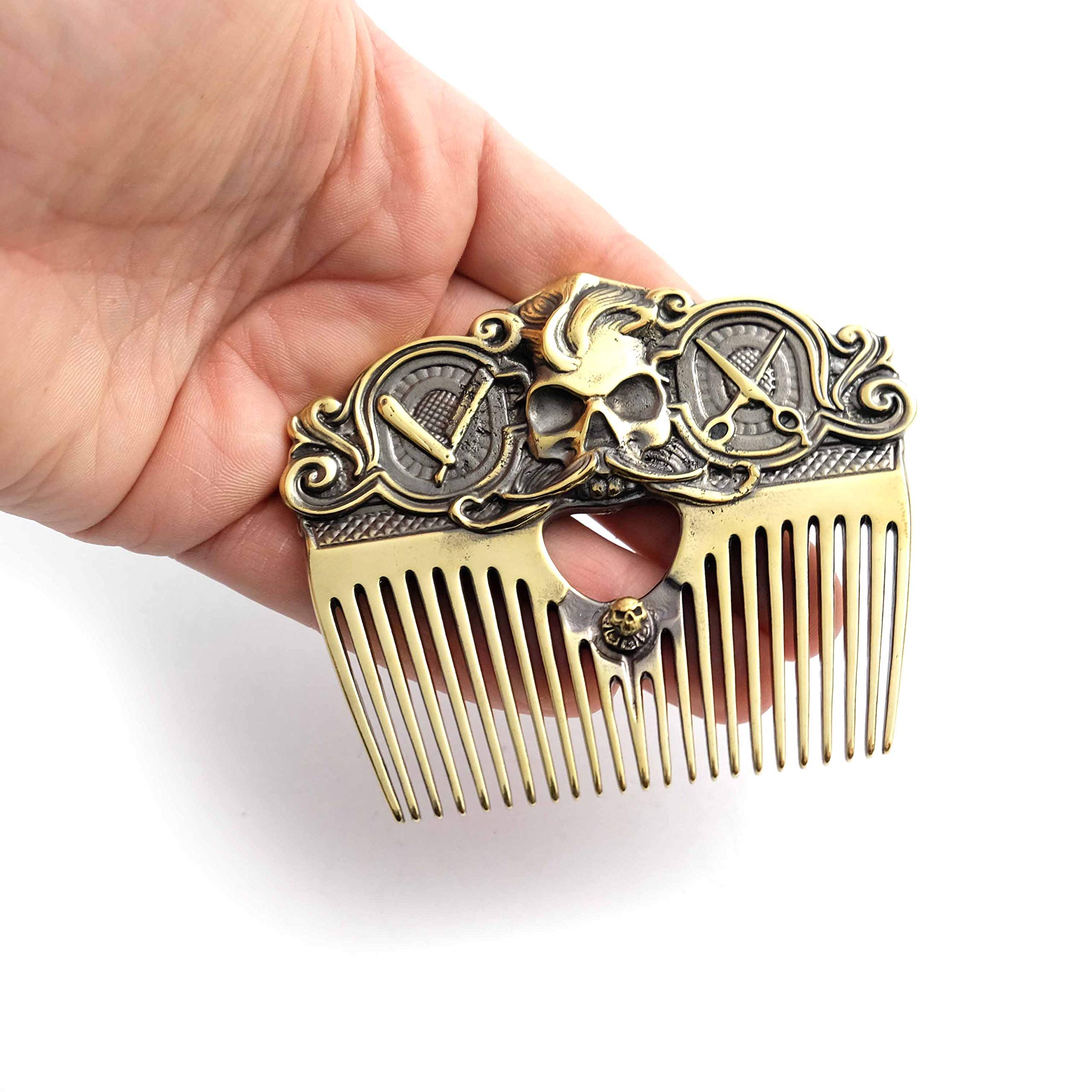 Skull beard comb, Solid brass male beard comb with skull, Brass beard accessory for men, Barber men gift, Hypoallergenic nickel free beard comb