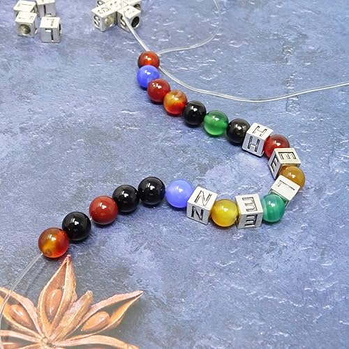 Miniatura 4 de Honbay 50 cuentas de letras de metal de 0.27 pulgadas (10 letras comunes: A, E, I, L, N, O, S, T, H, M), cuentas espaciadoras de cubo del alfabeto