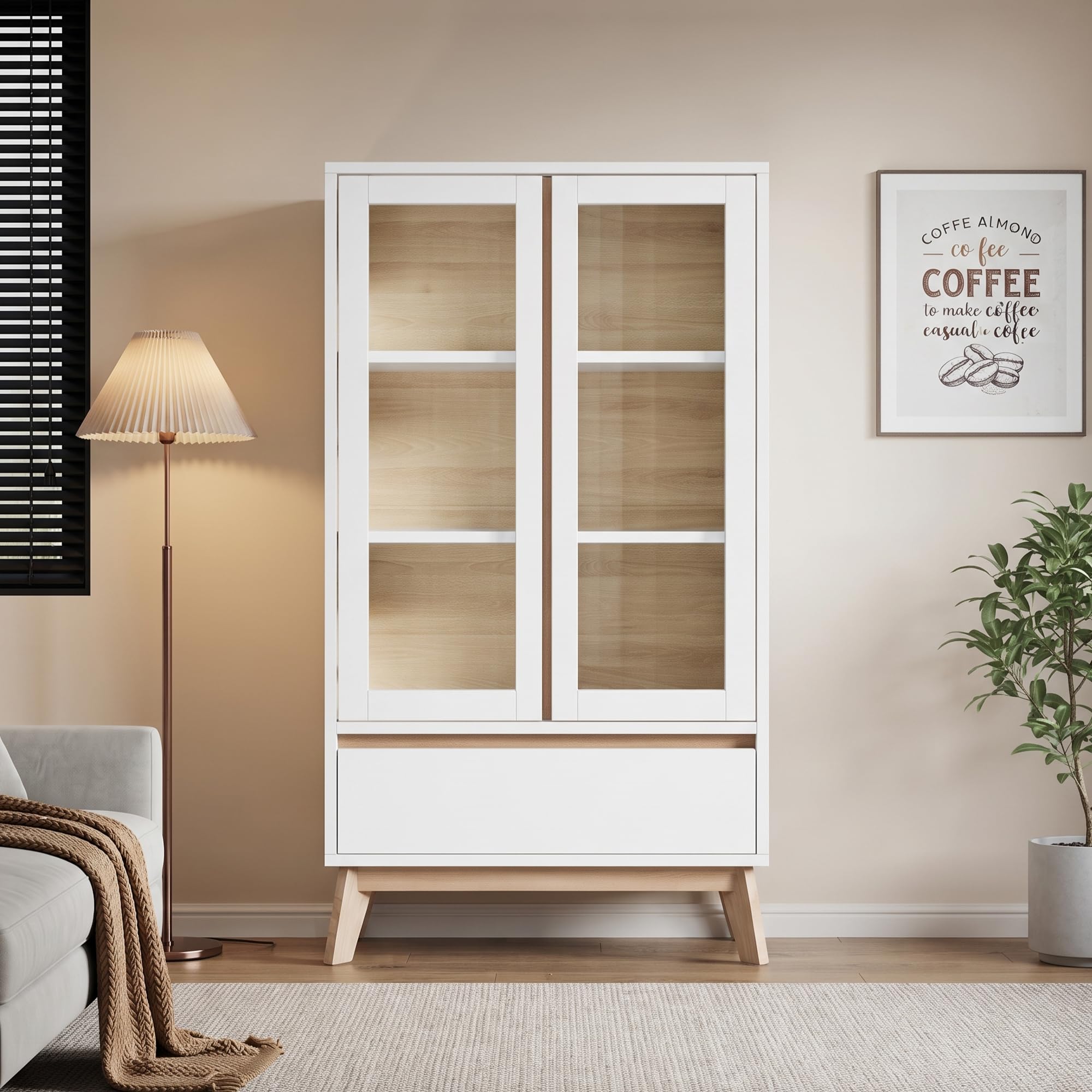 Armadi da cucina, dispensa, credenza, adatto per piccoli spazi in sala da pranzo o soggiorno, con ripiani regolabili, bianco + legno