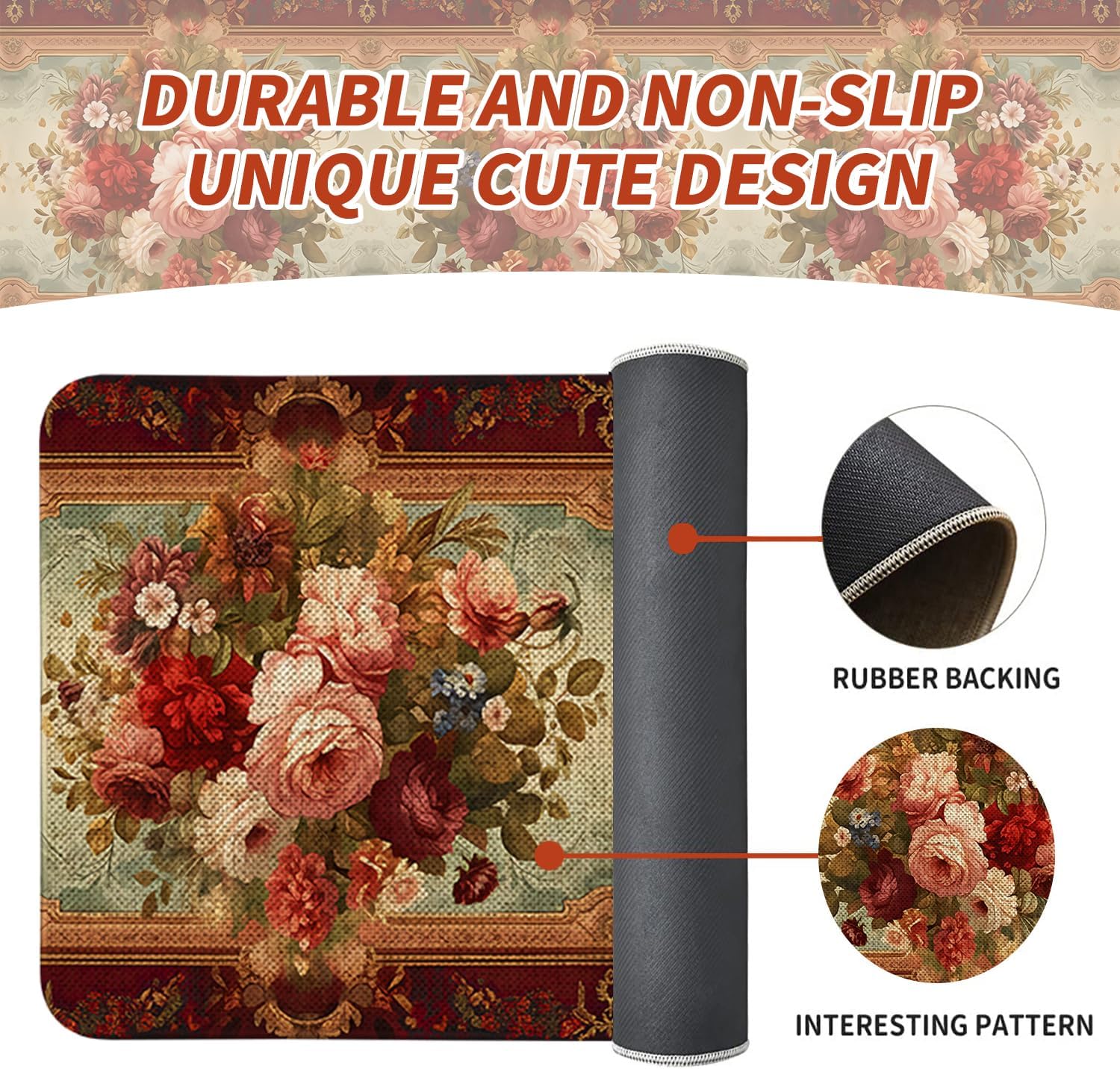 Retro Farmhouse Spring Floral Kitchen Rugs Sets of 2 Non Slip Washable, Country Vintage Flower Summer Spring Floral Kitchen Mats for Floor 2 Piece Home Decor