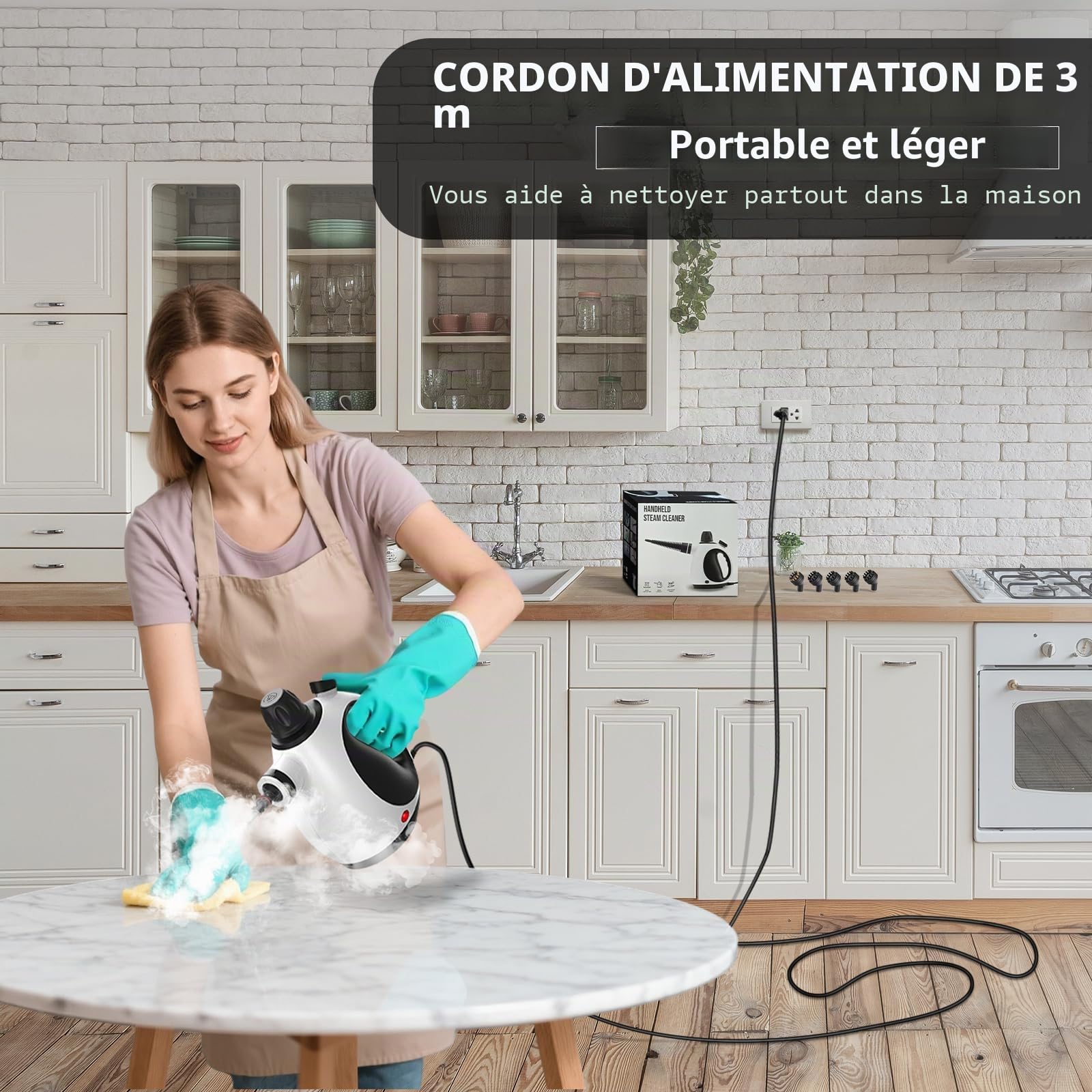 Nettoyeur Vapeur Portable, Nettoyeur à Vapeur Portatif Polyvalent avec Verrouillage de Sécurité et 14 Accessoires pour la Salle de Bain, les Fenêtres la Cuisine(Noir&Blanc)