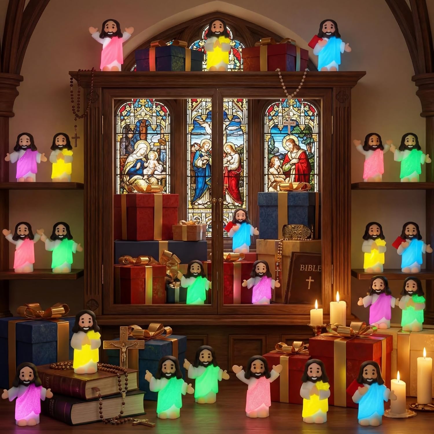 CroBlissful 100 Pcs Little Jesus Figurine Bulk Glow in the Dark Jesus Figure to Hide and Seek Luminous Tiny Pocket Statue for Vbs Let Your Light Shine Baptism Sunday School Halloween (Adorable Styles)