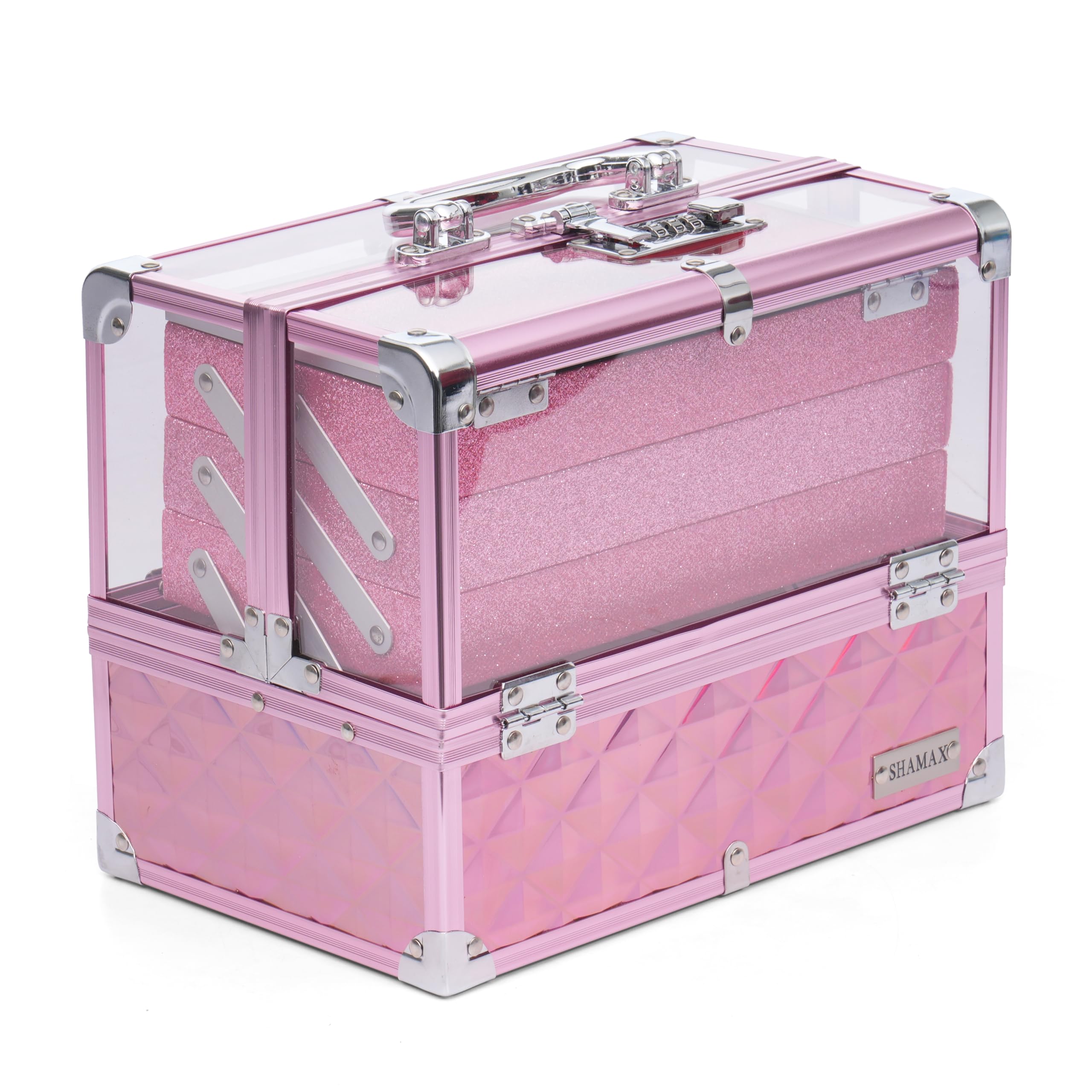 Premium Makeup Vanity Box with Mirror | Multi-Layer Cosmetic Organizer with Lock & Handle | Bridal Shringar Dani | Portable 3-Tier Rolling Beauty Organizer (Rose Gold)-image-42