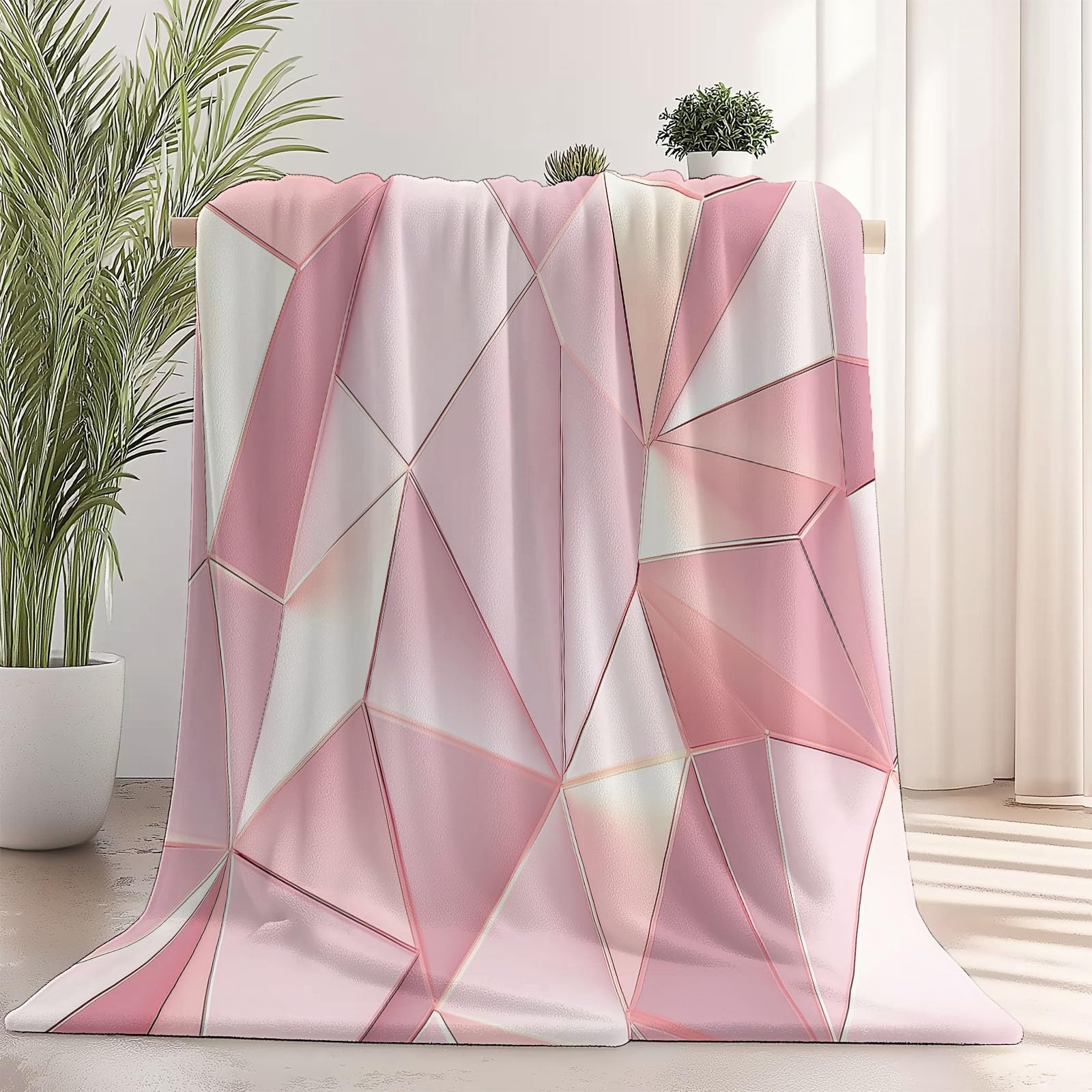 Manta con Polígono Rosado, 220x240 cm Manta Geométrico, Bonita Mantas acogedora versátil Suave cálida y Ligera para sofá Cama Camping Viajes