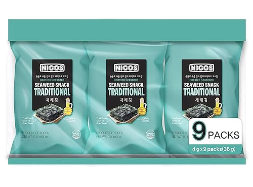 NICOS Bocadillo de algas sazonadas tostadas TOGO (paquete de 9) (tradicional)