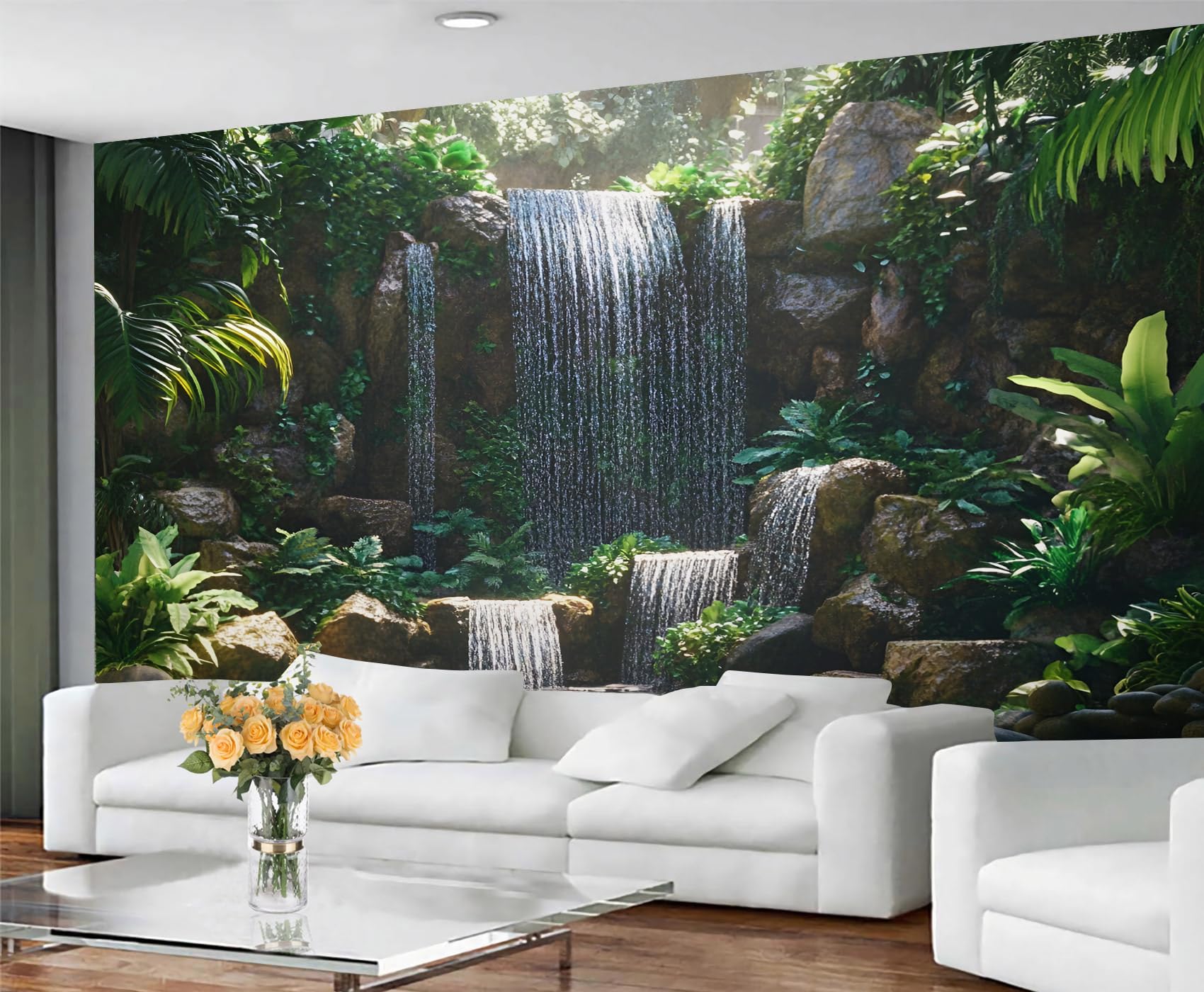 GIVLWF Waterfall Wallpaper Natural Mural Wallpaper Forest Green Bedroom Wall Paper for Living Room Non Self Adhesive Wall Murals & Home Decor