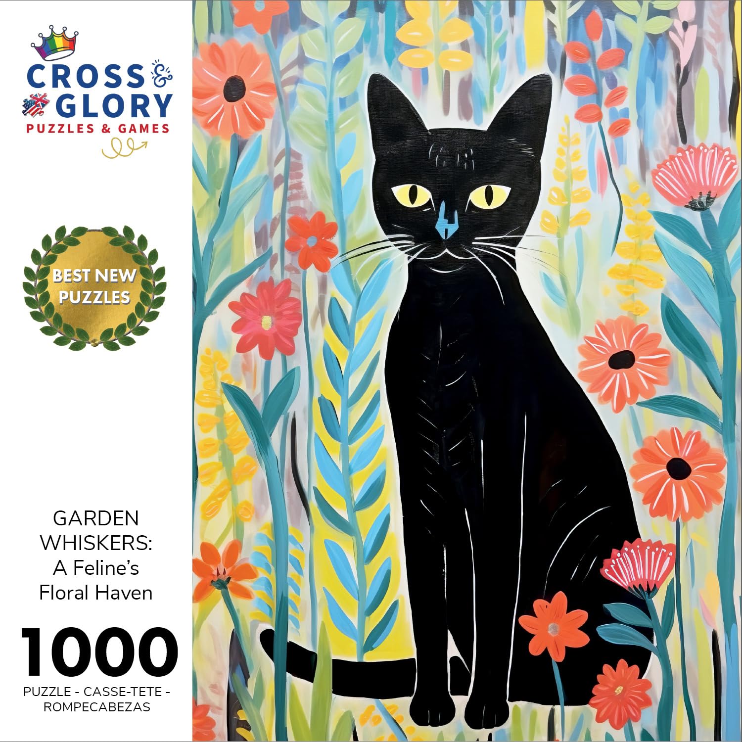 Cross & Glory Puzzle 'Garden Whiskers' 1000 Teile – Motiv: Katze Im Garten, Satin-Finish, Umweltfreundlich