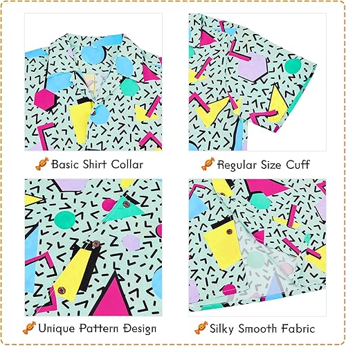Miniatura 2 de Zando Camisas hawaianas de los años 80 y 90 para hombre, divertido traje retro de manga corta con botones para fiesta temática discoteca verano playa