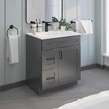 30" Shaker Bathroom Vanity Sink Base with Drawers Ready to Assemble Gray Shaker Vanity Base