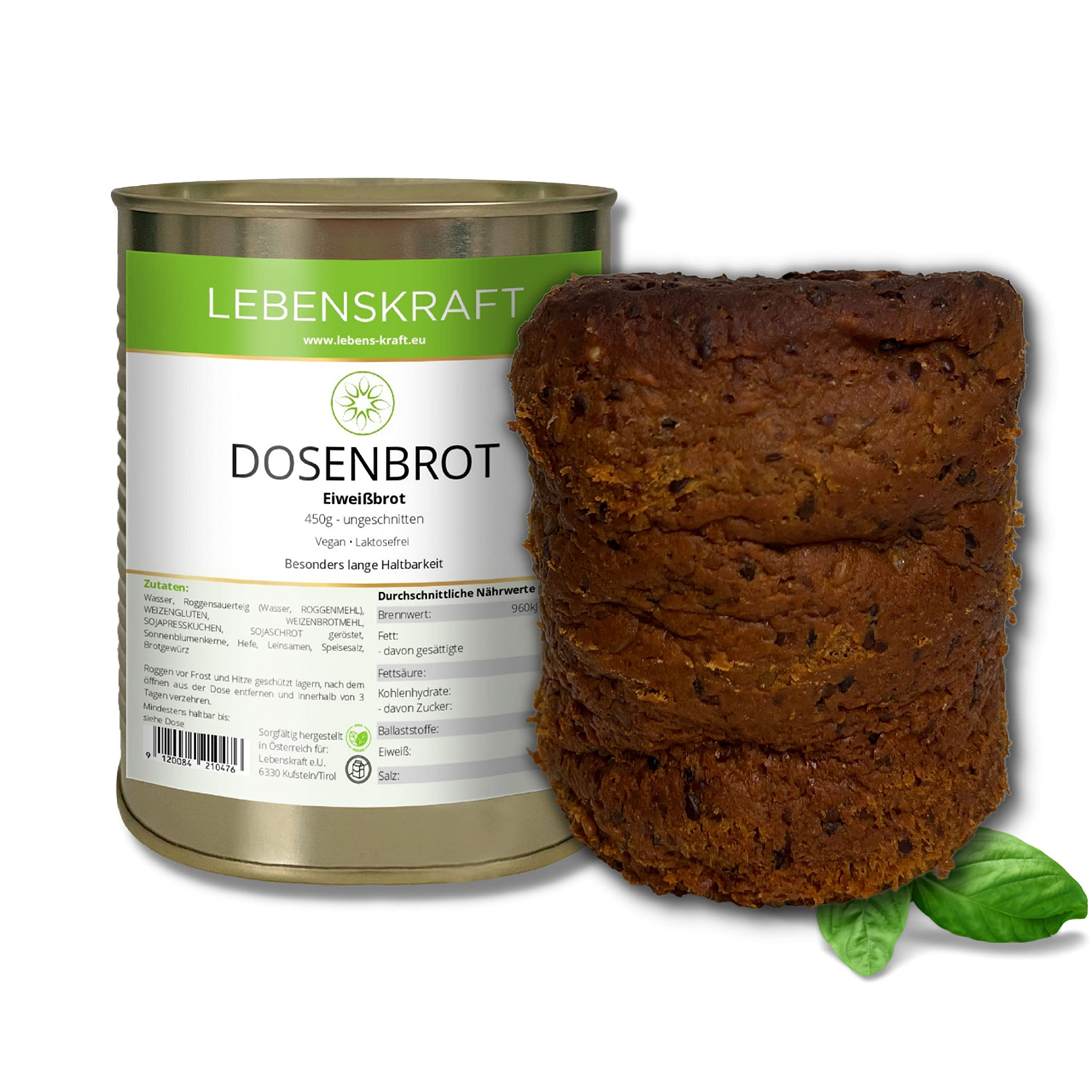 Lebenskraft Dosenbrot, Eiweißbrot, 24 x 450g Dose, lang haltbar, vegan, laktosefrei