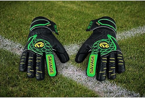 Miniatura 4 de K-LO - Guantes de portero de fútbol Savage Blackout (unisex, juvenil, niños y adultos) - Salvajes de dedos para protección  Palma de agarre fuerte