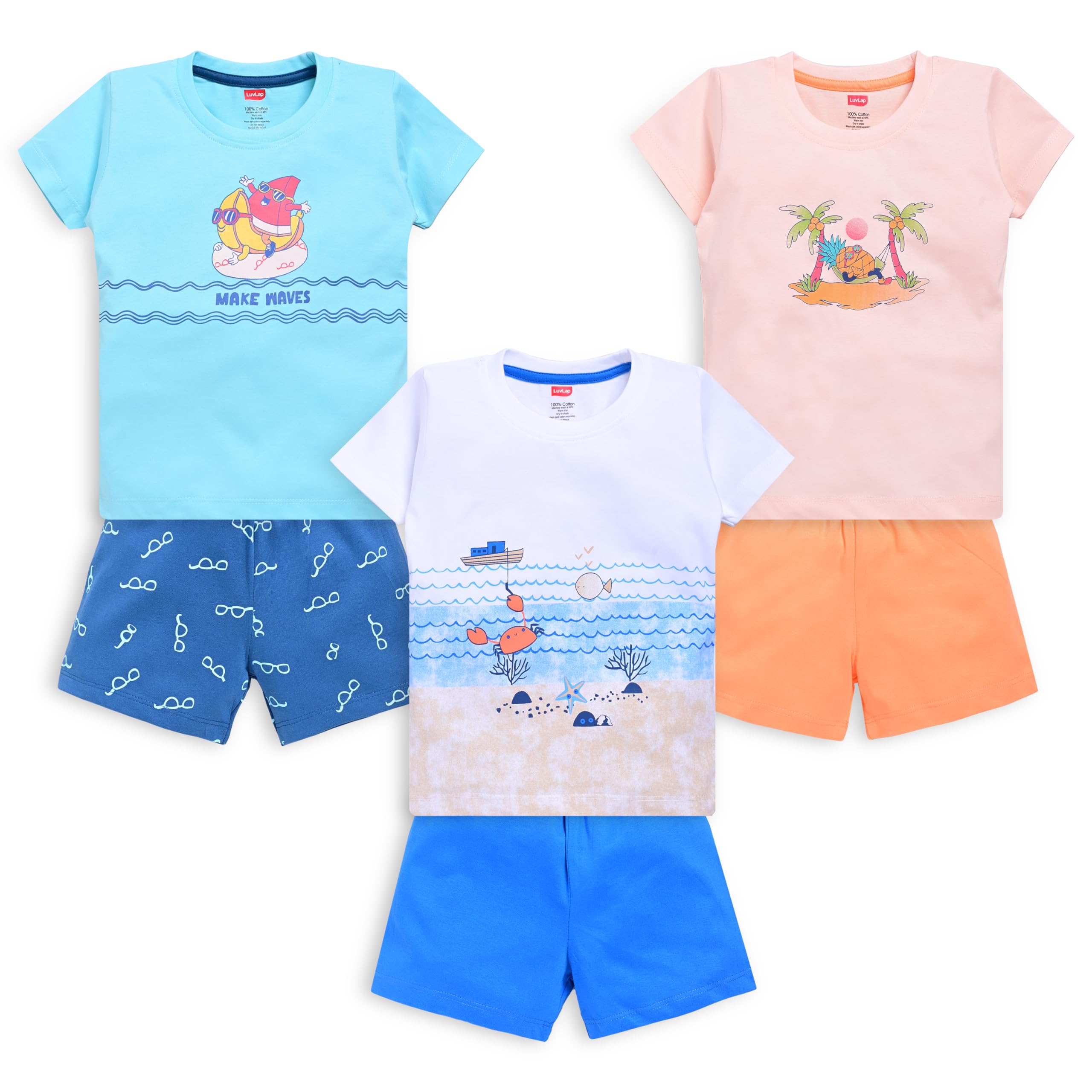Baby Boys Regular Fit 100% Cotton Half Sleeves Boys T-Shirts and & Shorts Sets Pack of 3-image-32
