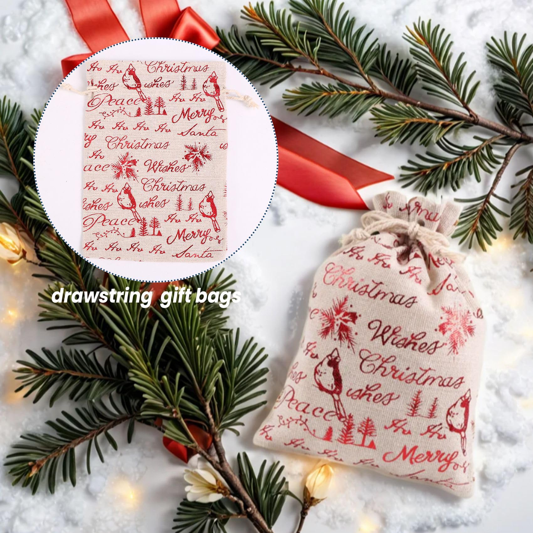 Yjijaiifd 16Pcs Christmas Drawstring Gift Bags Burlap, Gift Pouch Goody Bags for Candy Gift Christmas Favor Supplies - Image 2