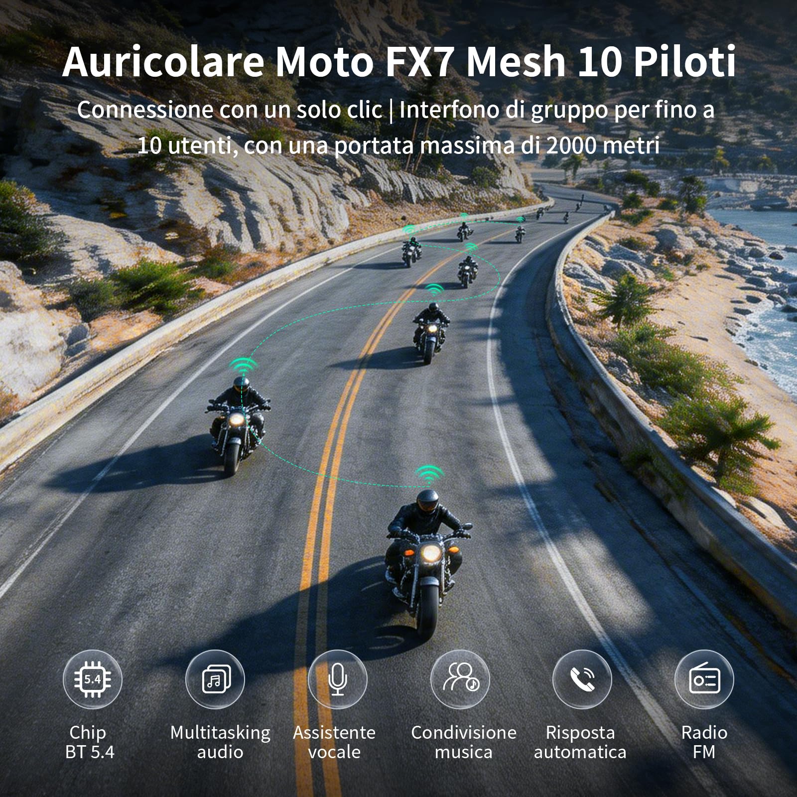 Fodsports FX7 Intercom per Motociclisti 10 in 1 - Dettaglio