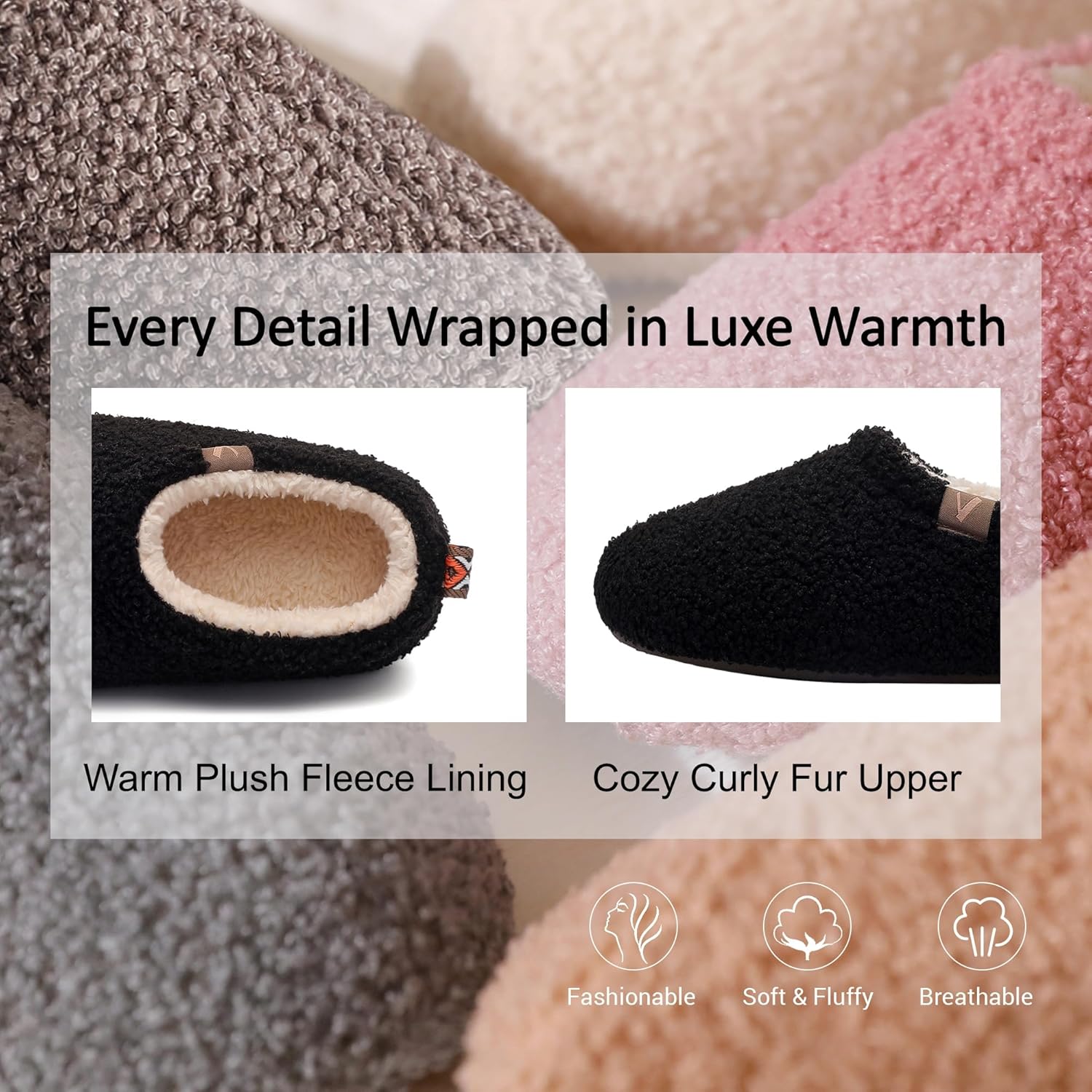 Women’s Fuzzy Memory Foam Slippers with Cozy Curly Fur and Warm Fleece Lining Closed Back Non-Slip House Shoes Lightweight Soft Comfy Indoor Bedroom Slippers - Image 4