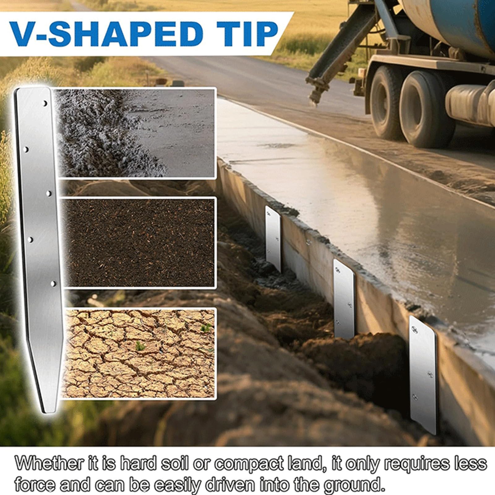 Piquets carrés en acier pour coffrage en béton | Lot de 10 en V avec trous, résistants à la rouille - Piquets en acier pour coffrage en béton | pour jardin, chantier, clôture, bords et