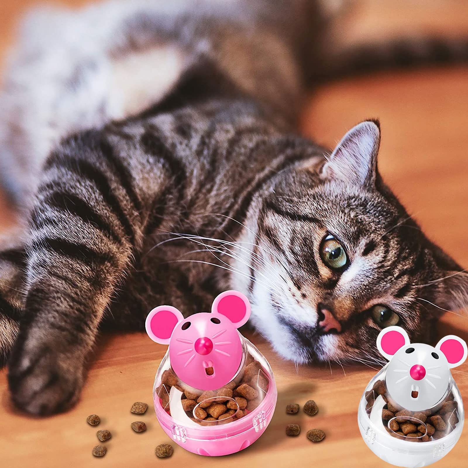 2 Giocattoli Dispenser Cibo Per Gatti - Forma Topo E Osso, Interattivi E Divertenti