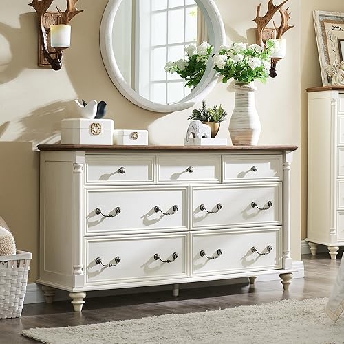 T4TREAM Farmhouse 7 Drawers Dresser Chests for Bedroom w/ 4
