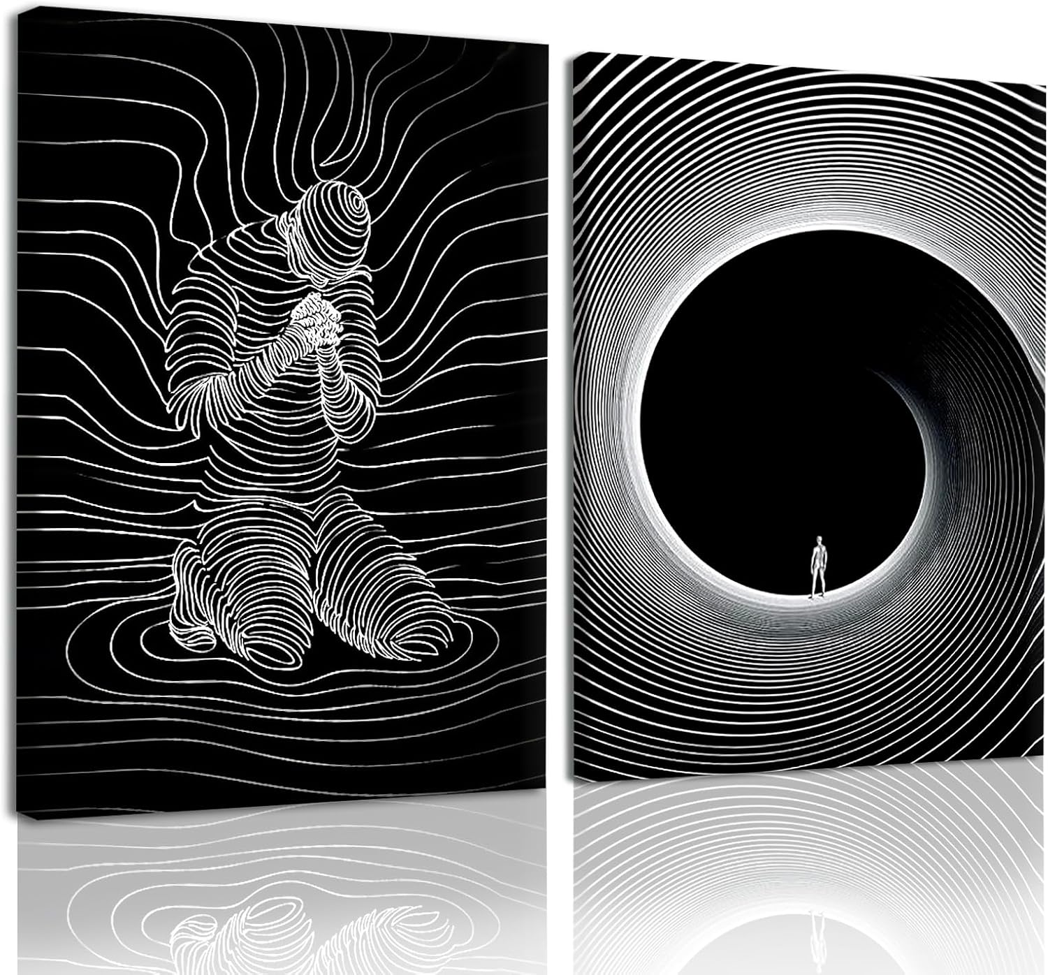 AUUAUU Abstract Line Art Wall Art Set of 2, 16x24 Inch Minimalist Black and White Canvas Prints Modern Geometric Framed Posters Prints for Living Room Bedroom Office Wall Decor