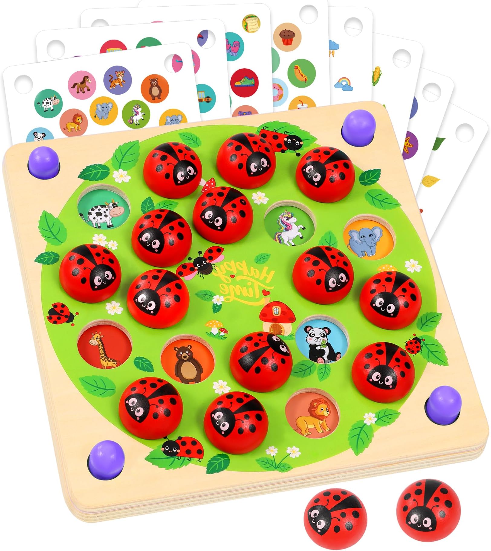 Ladybug Garden Memory Game - Memory Game for 3 4 5 Year Olds - 16 Theme Patterns Board Games for Kids - Educational Montessori Wooden Toys for 3 4 5 Year Old Boys and Girls