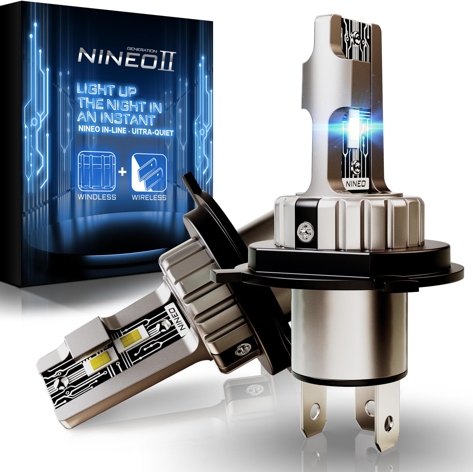H4 Bulbs, Fanless InLine 9003 Fog Light, 6500K Xenon White, Plug and Play, Waterproof Powersport Lights, Pack of 2