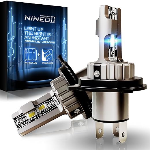 NINEO H4 LED BULBS FOG LIGHT, 60W 12000LM 300% Super Bright 9003 Dual Beam Winless Wireless In-Line Powersports Accessory Lights (Pack of 2)