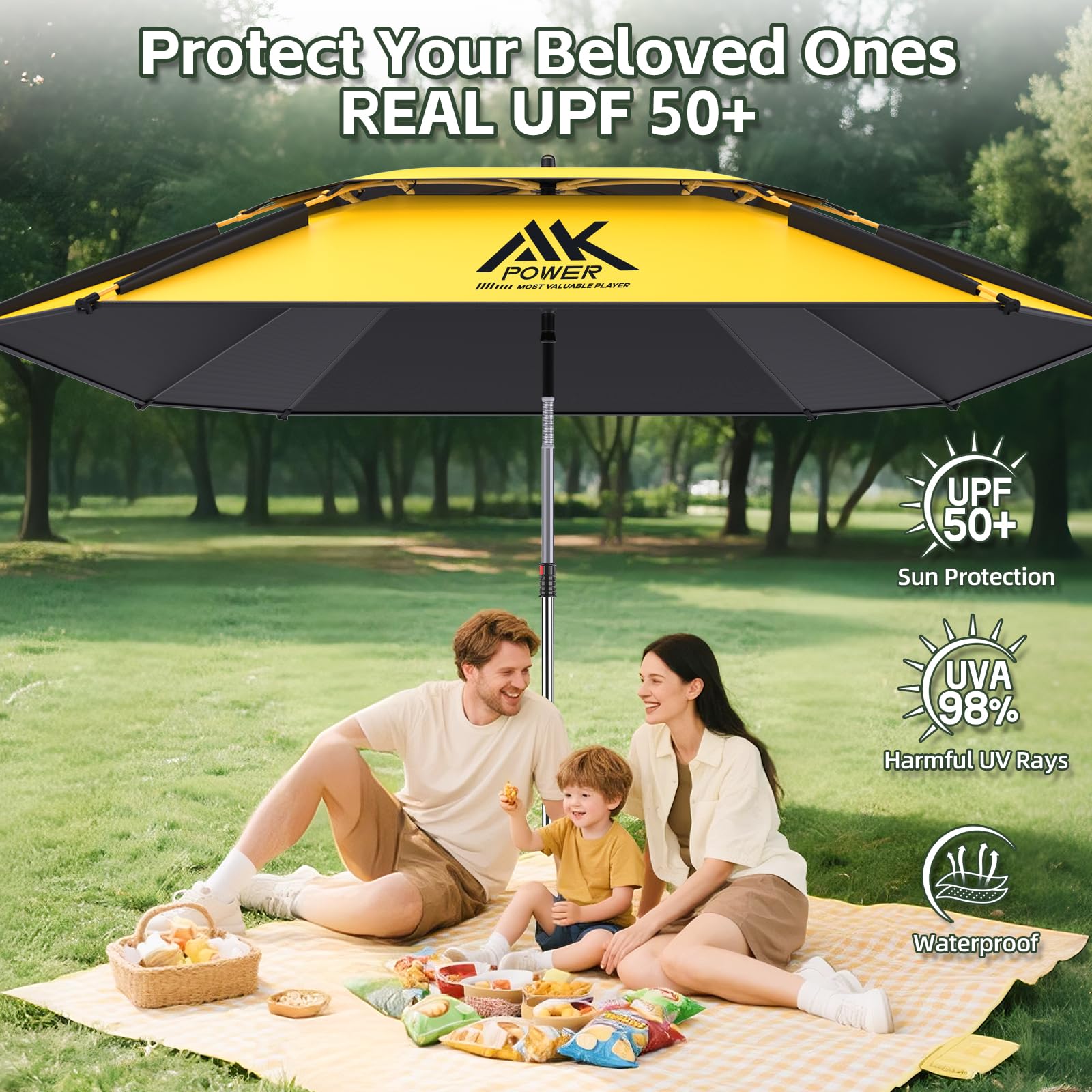 yuzhiyuan Outdoor Beach Umbrella Easy to Push up for Baby & Family,Portable Lightweight Large Sun Shade,Tilt Umbrella for Market,Terrace,Beach,Outdoor,Restaurant