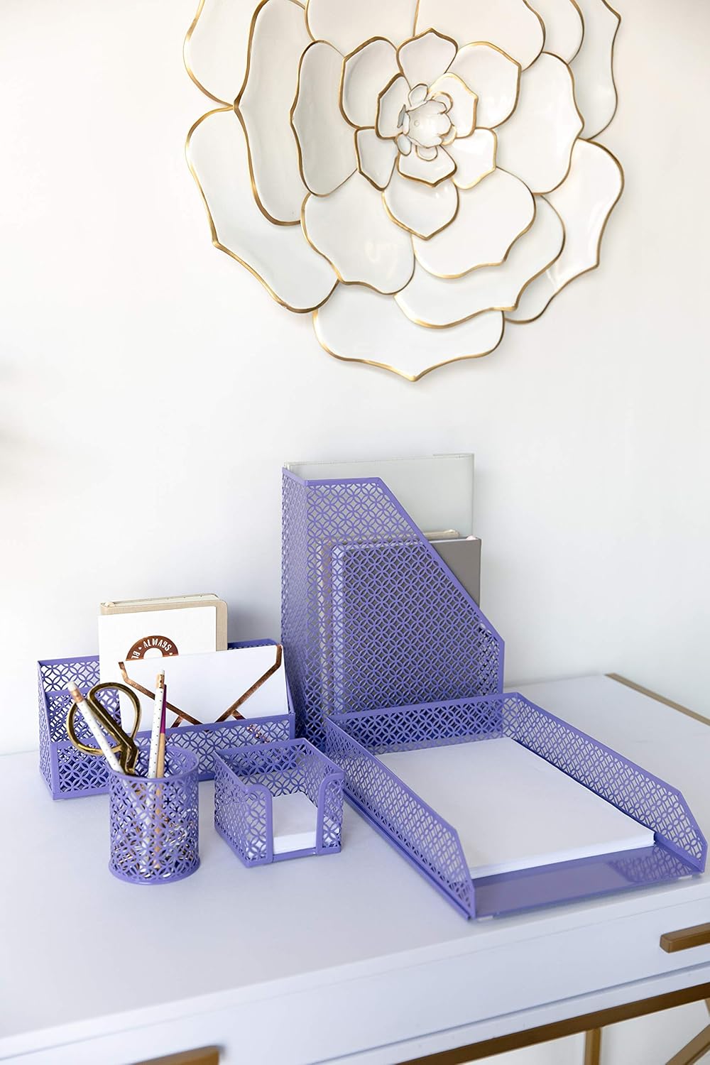 Blu Monaco 6 Piece Purple Desk Organizer Set - Desk Organizers and Accessories for Women - Cute Office Purple Desk Accessories - Desktop Organization : Clothing, Shoes & Jewelry