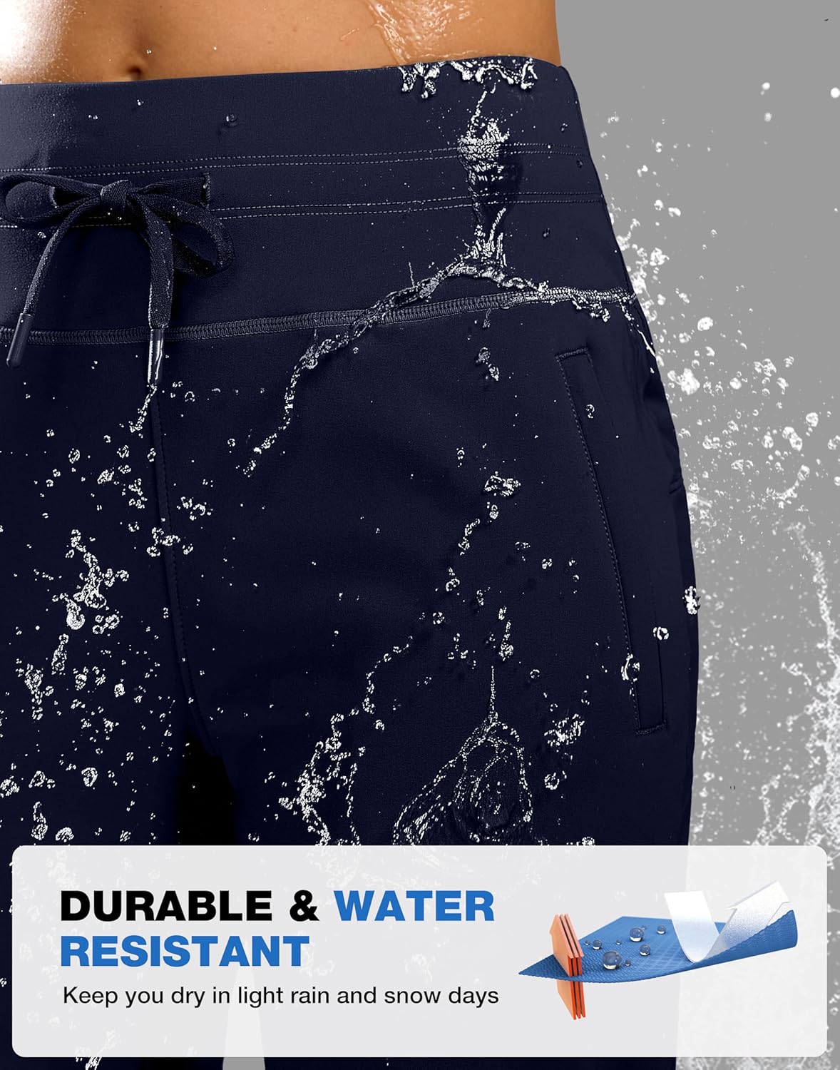 SANTINY Women's Fleece Lined Pants 29" Winter Warm Sweatpants Water Resistant Snow Ski Hiking Pants with Zipper Pockets - Image 6