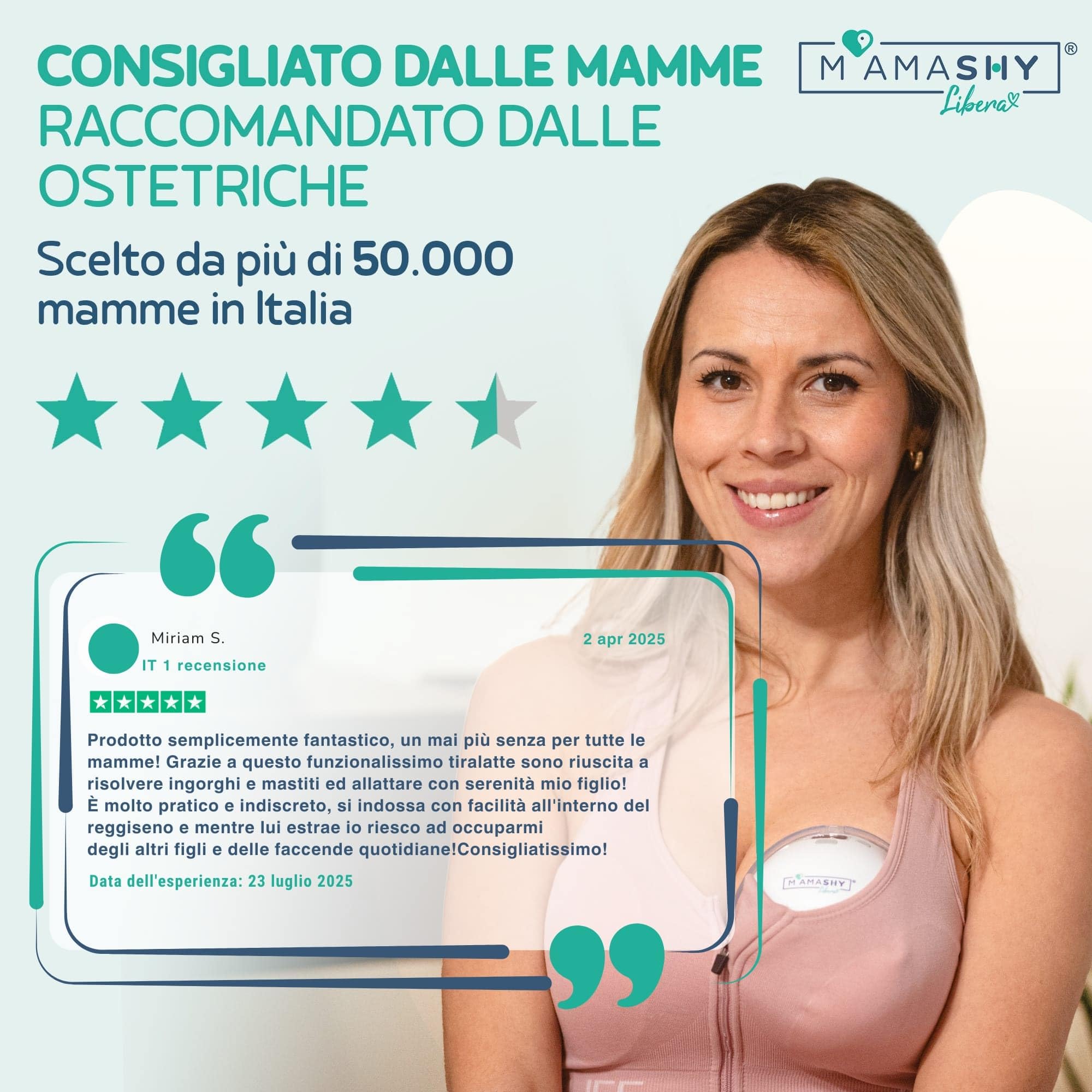 MAMASHY Libera Start – Tiralatte Elettrico Portatile e Silenzioso con 6 Taglie, Ricaricabile USB‑C, 5 Adattatori Silicone BPA‑Free, 20 Sacchetti Latte, Accessori Inclusi