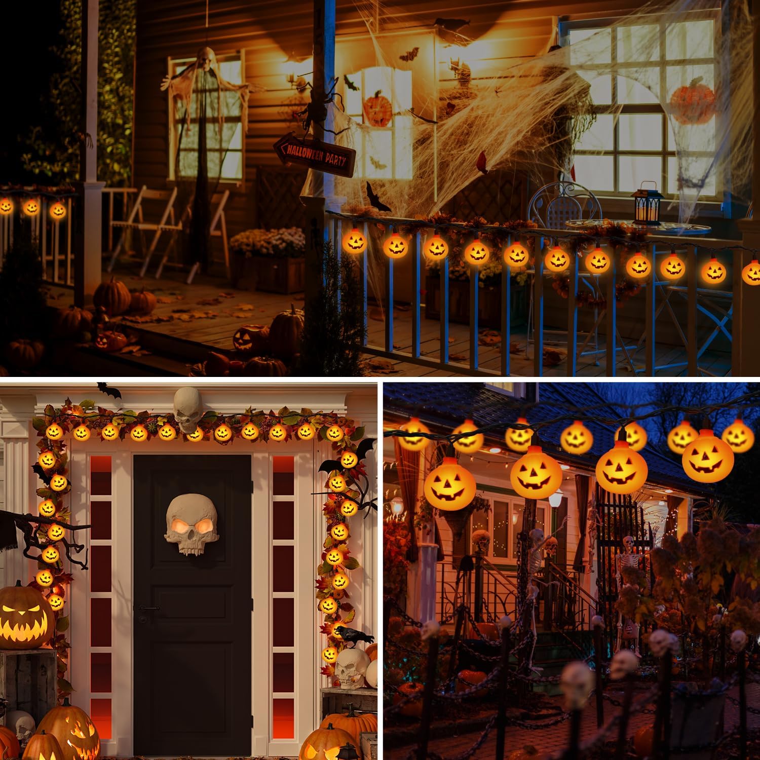 Halloween LED Pumpkin Lights - 8.5Ft Jack O Lantern Pumpkin String Lights with 10 LED Jack O Lantern Lights, for Indoor Outdoor Halloween Decorations for Home Party Yard Patio Tree, 0.07W