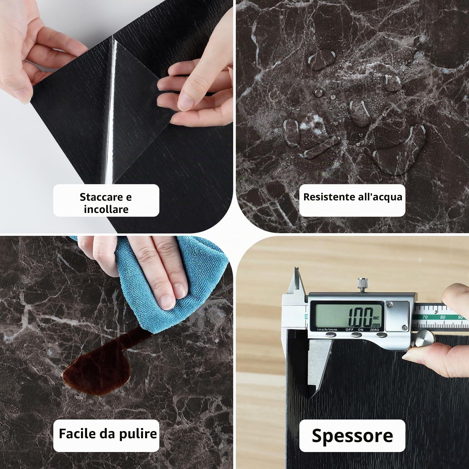 Pavimento in vinile autoadesivo, effetto piastrelle, in laminato, per pavimenti in PVC, colore nero chiaro, 24 pezzi, per piastrelle, impermeabile, nero, per bagno, cucina, pavimento
