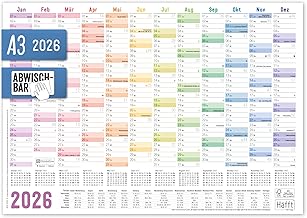Häfft Wipe-Clean Wall Calendar 2026 A3 (42 × 29.7 cm) "Rainbow" Wall Planner with Holiday Overview and Holidays + Free A4 Calendar - Sustainable & Climate Friendly