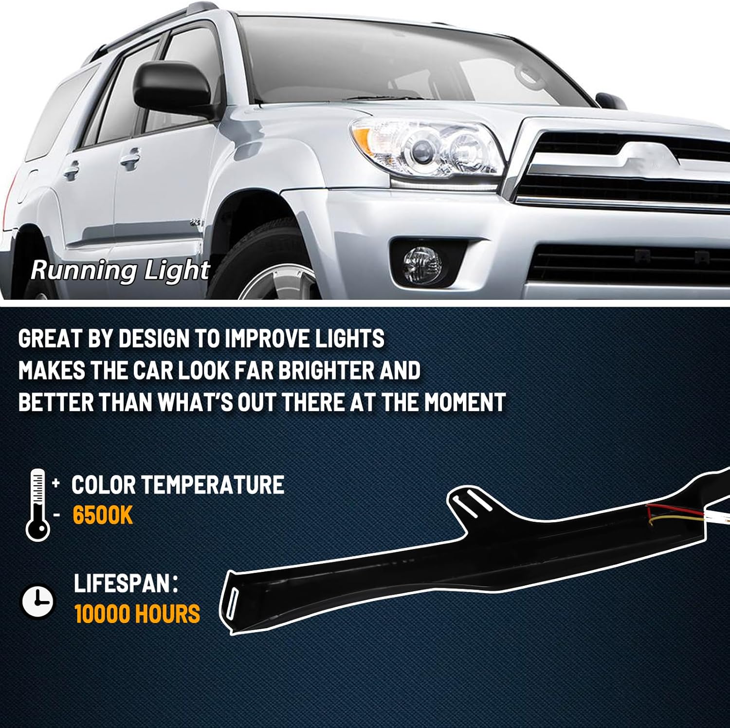 Switchback White/Amber LED Front Fog Side Marker Headlight Daytime Running Lamp Amber Sequential Turn Signal Light Compatible with Toyota 4Runner 2006-2009 Replacement Bumper Grill (06-09)