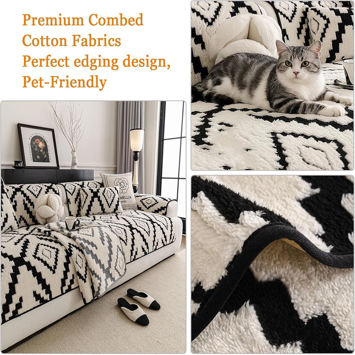 Thick Couch Cover Washable,Soft Flannel Universal Sofa Covers 2 3 4 Seater,Non-Slip Slipcovers Suitable for Dog Pet Living Room Furniture Protector(Black,110 * 240cm)