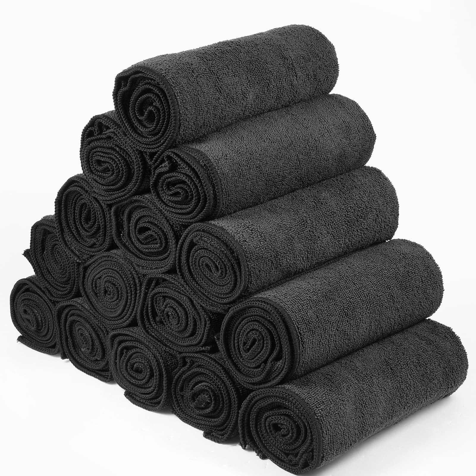 Shimeyao Paquete de 48 toallas absorbentes de microfibra a prueba de lejía, paños de secado de manos para gimnasio, baño, spa, afeitado, champú, hogar, 16 x 26 pulgadas (negro)