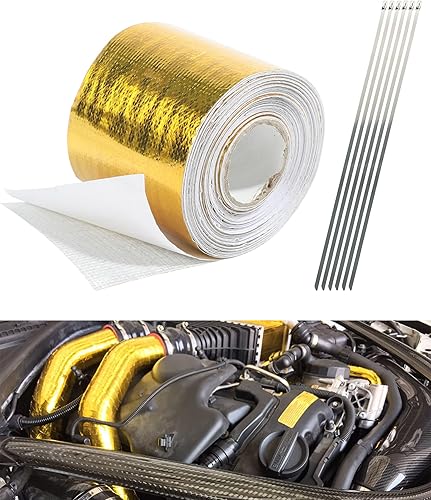 Miniatura 1 de Cinta de barrera térmica autoadhesiva dorada de 2 x 29.5 pies, cinta reflectante de protección térmica de alta temperatura, protección térmica de