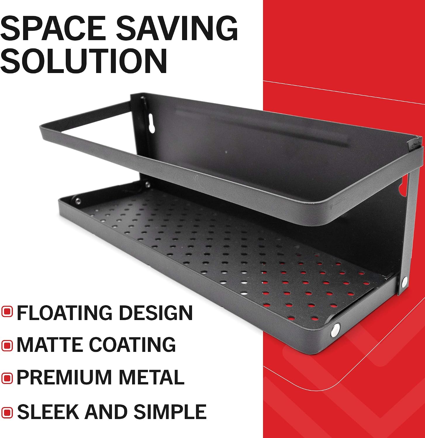 Multi-Purpose Magnetic Shelf - Space Saving Magnetic Shelf Storage - Refrigerator Magnet, Spice Rack or Garage Storage - Foldable Metal Organizer with Paper Towel Holder and Adjustable Hooks