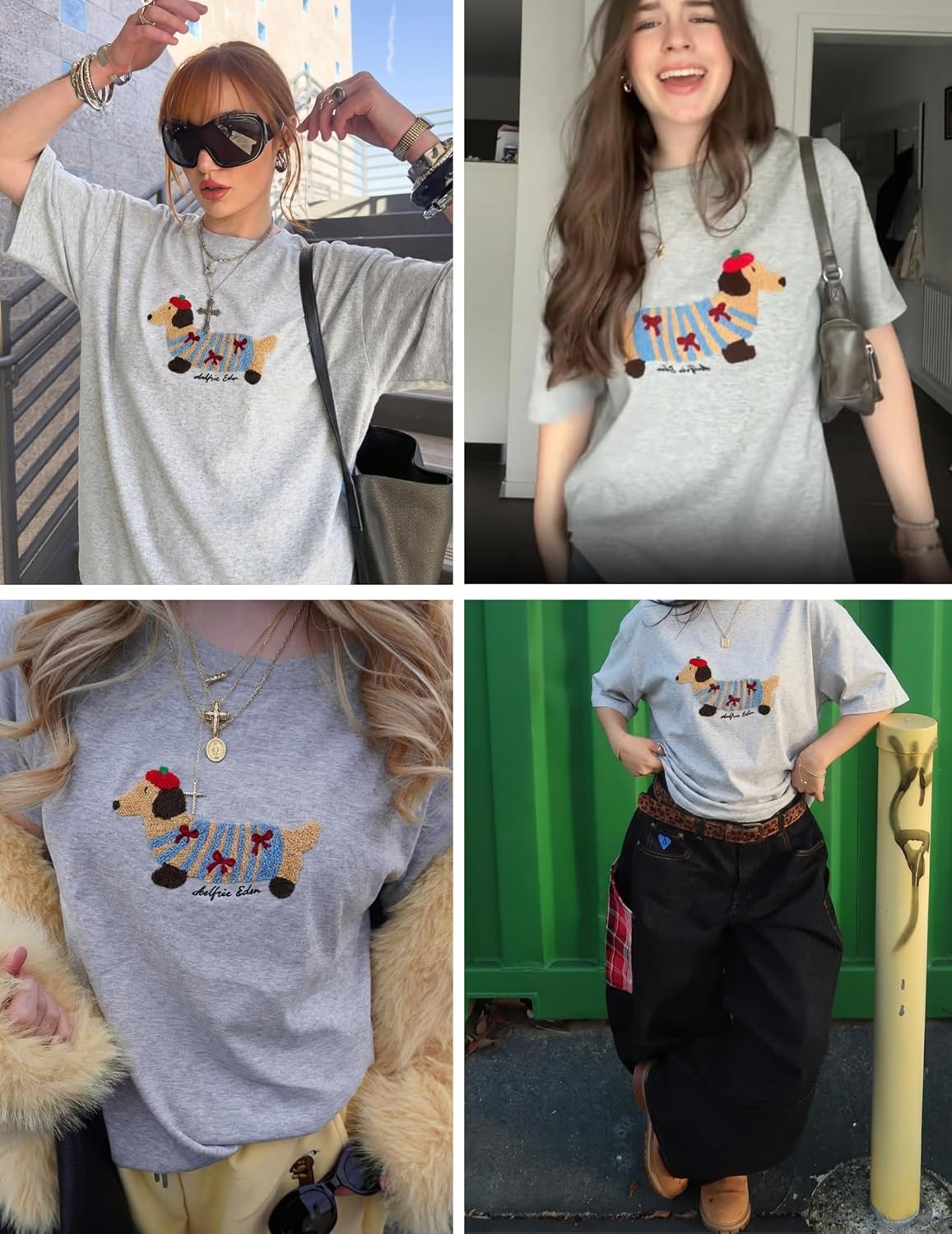 Aelfric Eden Mens Oversized Graphic Tees Dog Embroidery Casual Women Tshirts Short Sleeve Top Cotton Cute Tee Shirt